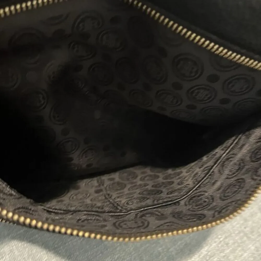 Beanpole Black‎ Pebbled Leather Satchel Crossbody Bag Gold Hardware Suede Trim